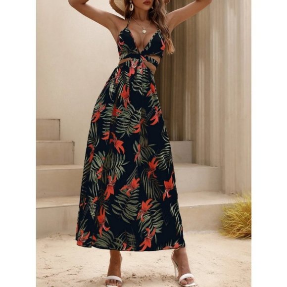 Tropical print thigh slit maxi dress - Picture 4 of 7